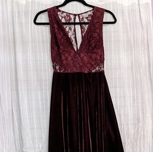 Lace & Velvet Deep Neck Dress